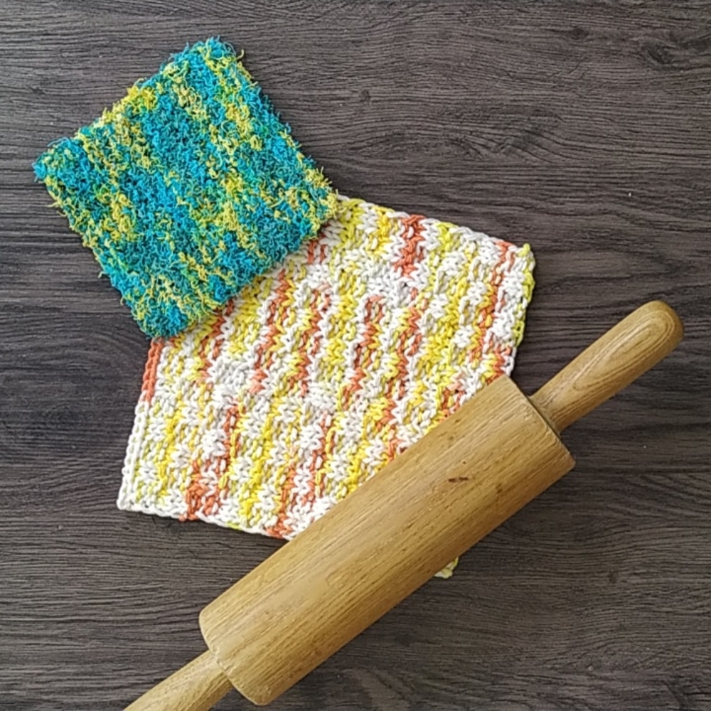 Hand Knit Dish Cloth and Mini Scrubbing Cloth